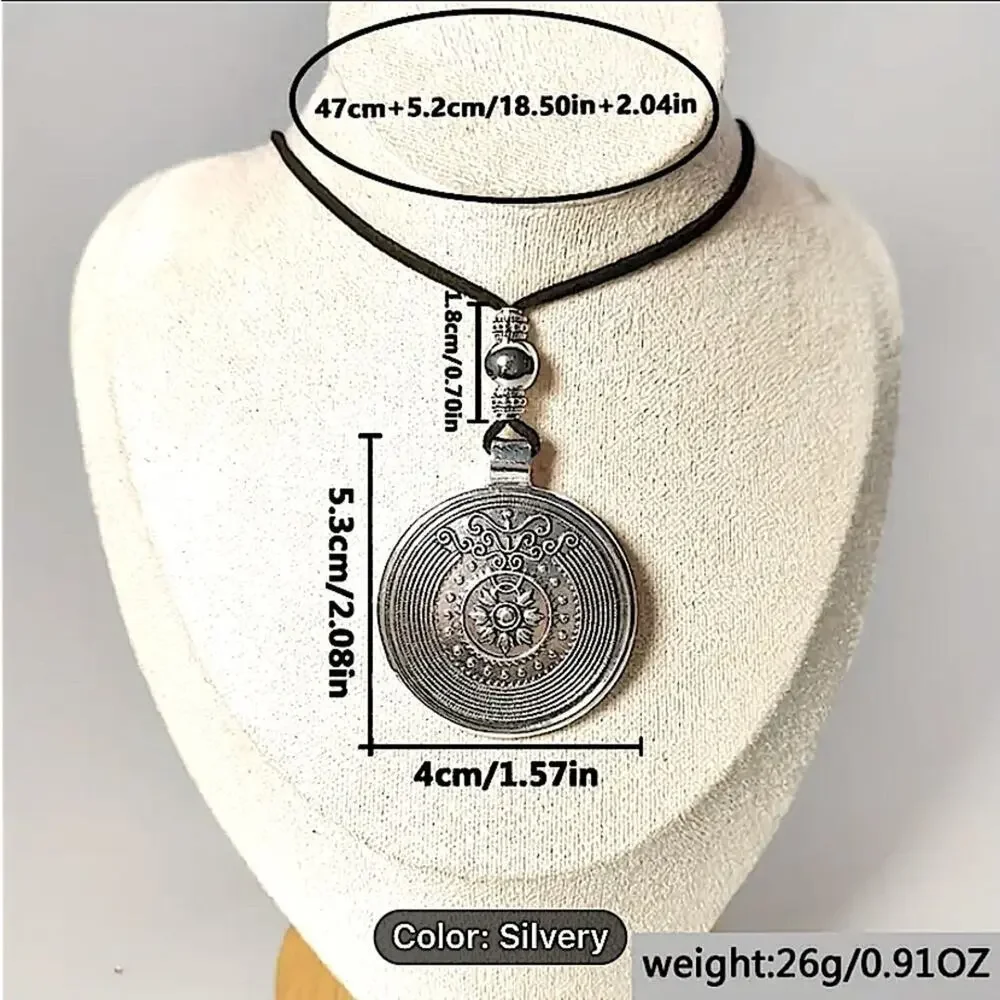 Boho Silver Statement Disk Choker Necklace